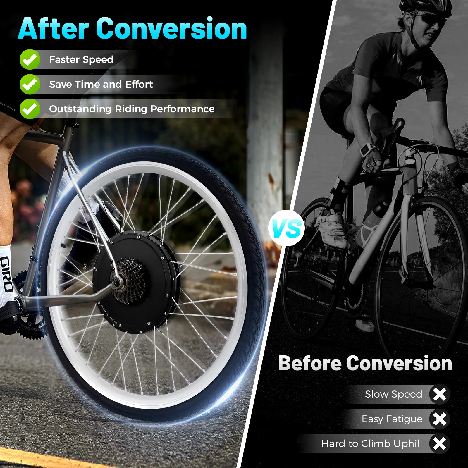 Electric Bike Rear-Wheel Kit with LCD Display, 308.65lbs Load Bearing Capacity Dual Mode Controller for 26-inch Tire Bike Power