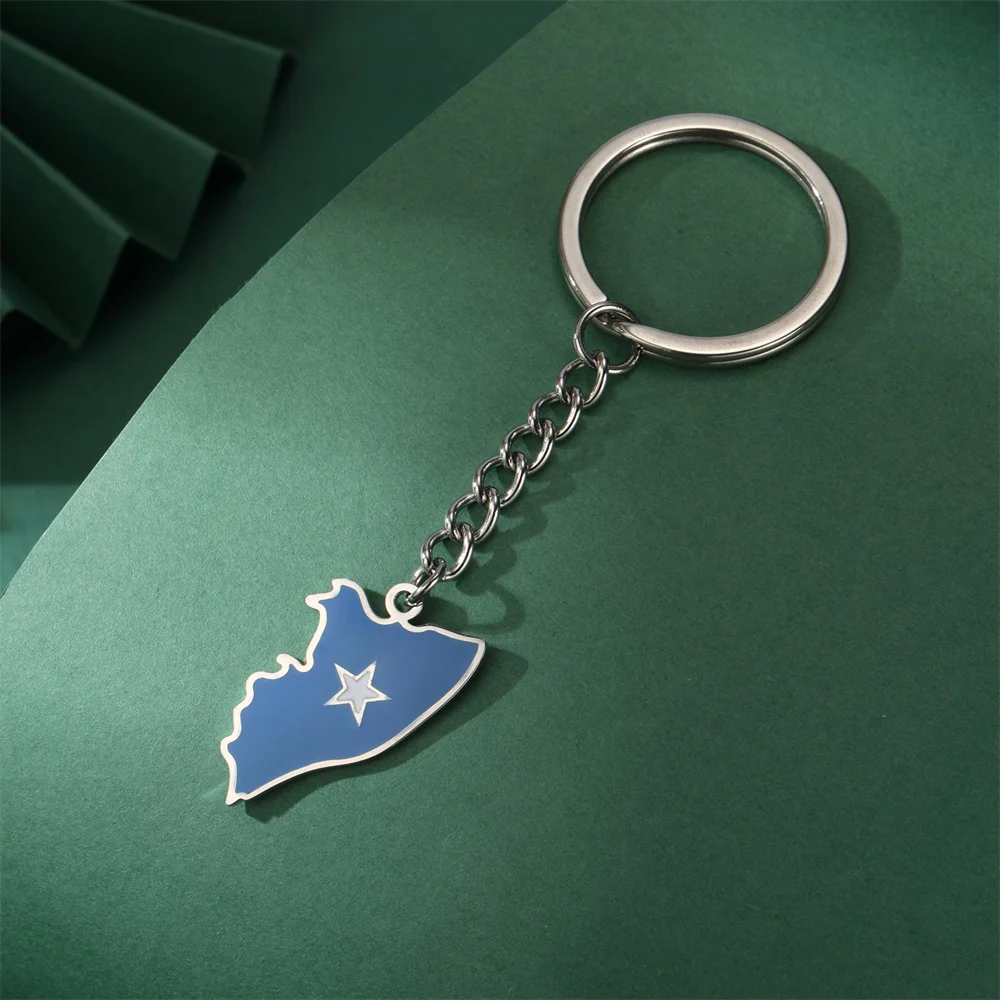 Eueavan Somali Map Pendant Keychains Women Men Stainless Steel Somalia Flag Ethnic Car Key Chain Ring New Trend Jewelry Gifts