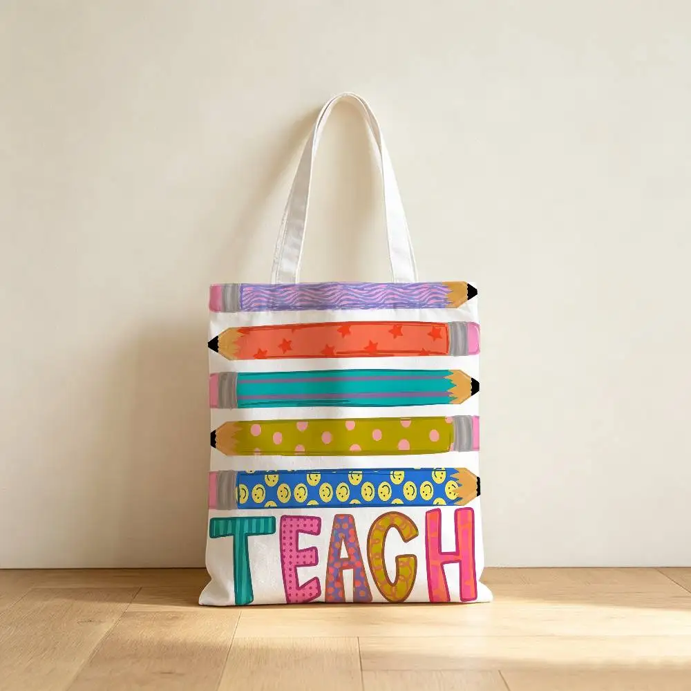 Read Books Canvas Tote Bag Waterproof Lining Large Capacity Reusable Shopping Bags Casual Student Daily Handbag