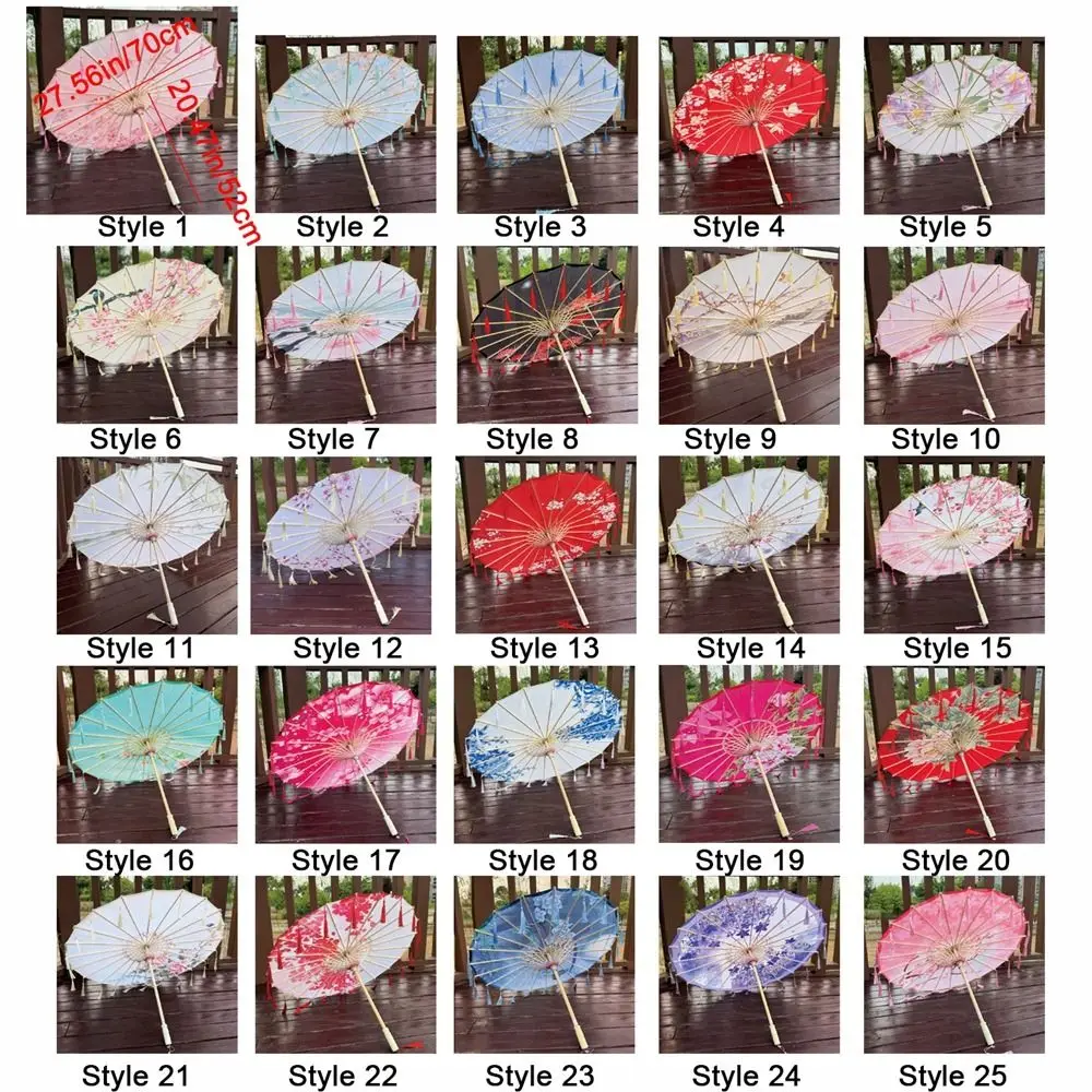 Ombrello con nappa in tessuto di seta da 70 cm Ombrello in carta a olio classica antipioggia in stile cinese Ombrello da danza antica portatile decorativo