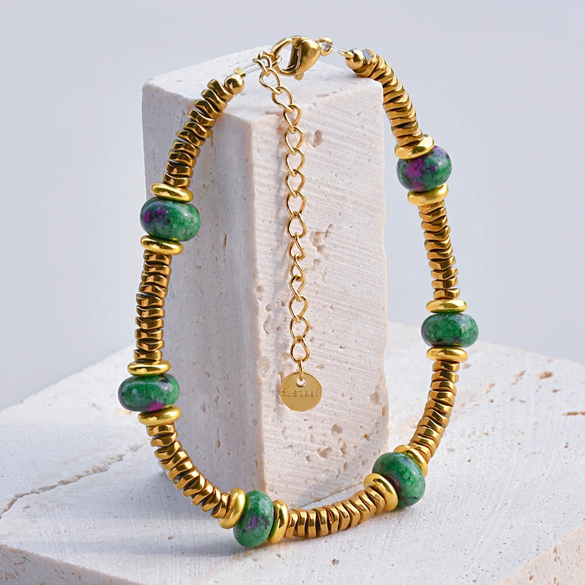 PRISCA | Colored Natural Stone Bracelets for Women Stainless Steel European and American Jewelry 2024