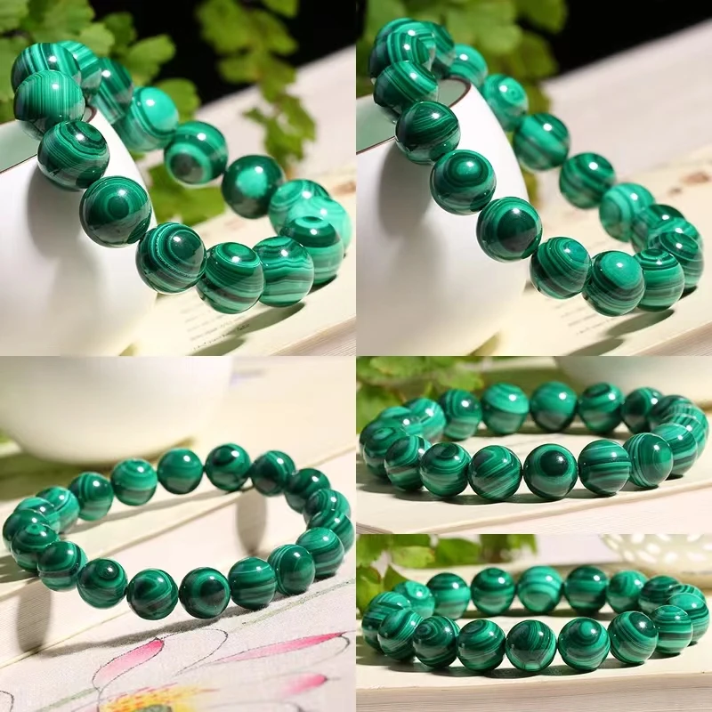 Top Quality Natural Green Malachite Round Gem Stone 12mm Beads Bangles Stretchy Bracelet Gift Handring Stylish Fine Jewelry