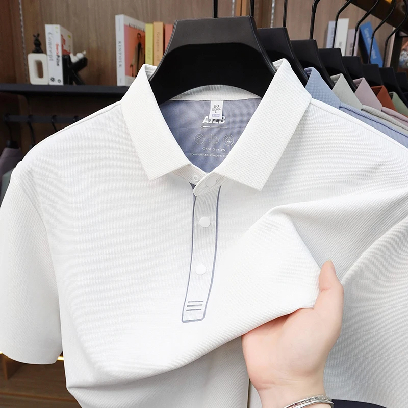 High end ice silk breathable short sleeve polo shirt brand fashion new men's comfort summer luxury business casual lapel T-shirt