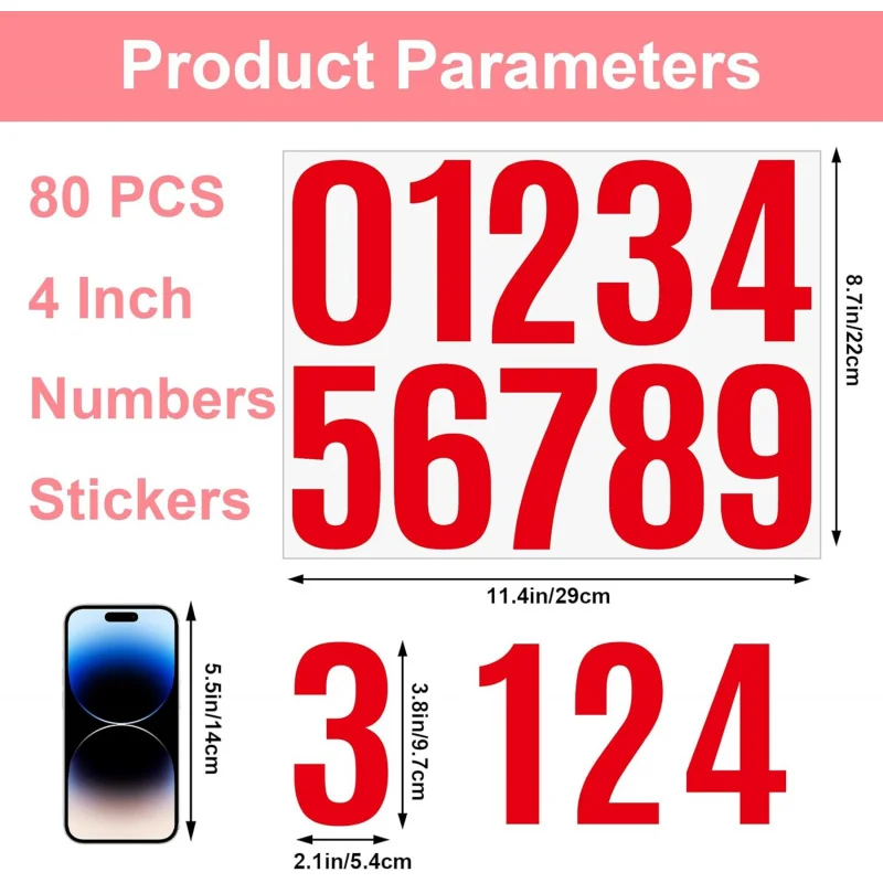 8 Sheets Waterproof Vinyl House Numbers Stickers Outside Large Mailbox - Self Adhesive Decals Signs,,, Window