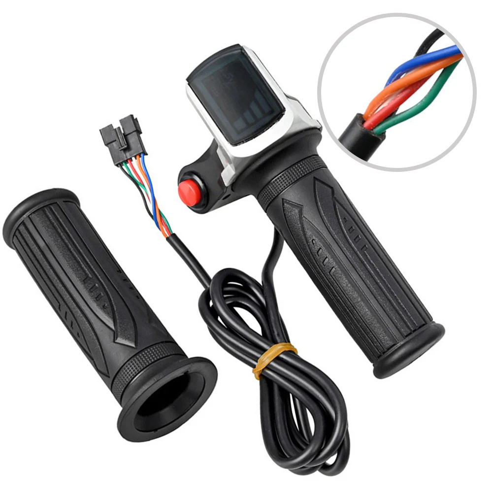 36V 6pin E-Bike Throttle Electric Scooter Accelerator Bicycle Grip Handlebar LED Display Throttle Electric Bike Replacement