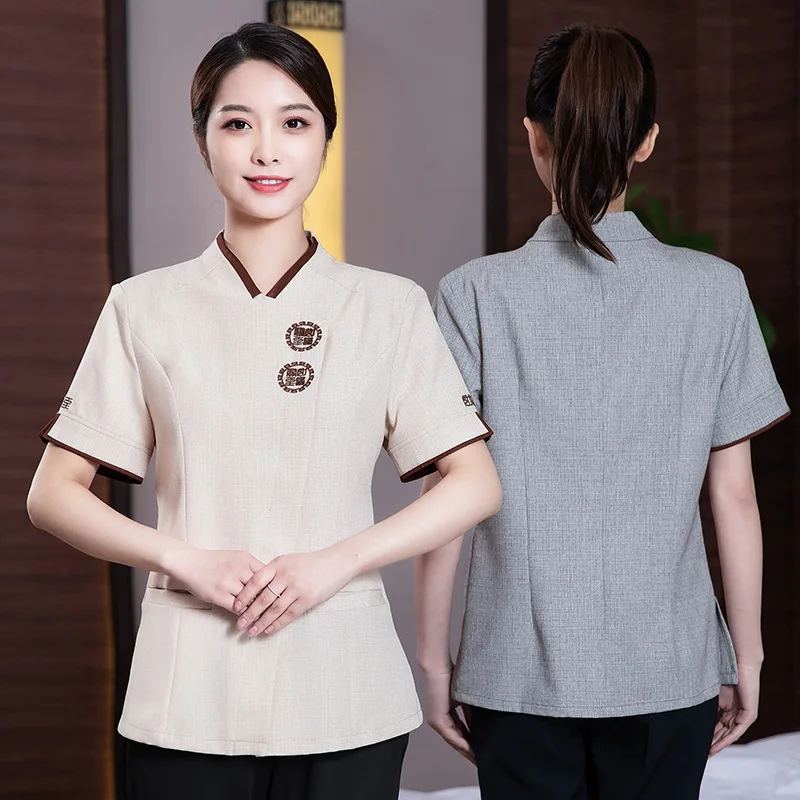 ホテルの床掃除おばさん作業服半袖夏薄い通気性モールプロパティゲストハウスクリーナー服