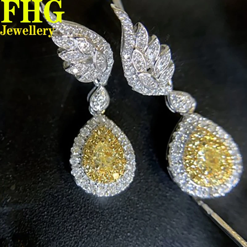 

Natural diamond 0.6Carat 18k Au750 White Gold Yellow diamond Earrings Wedding Party Engagement Anniversary