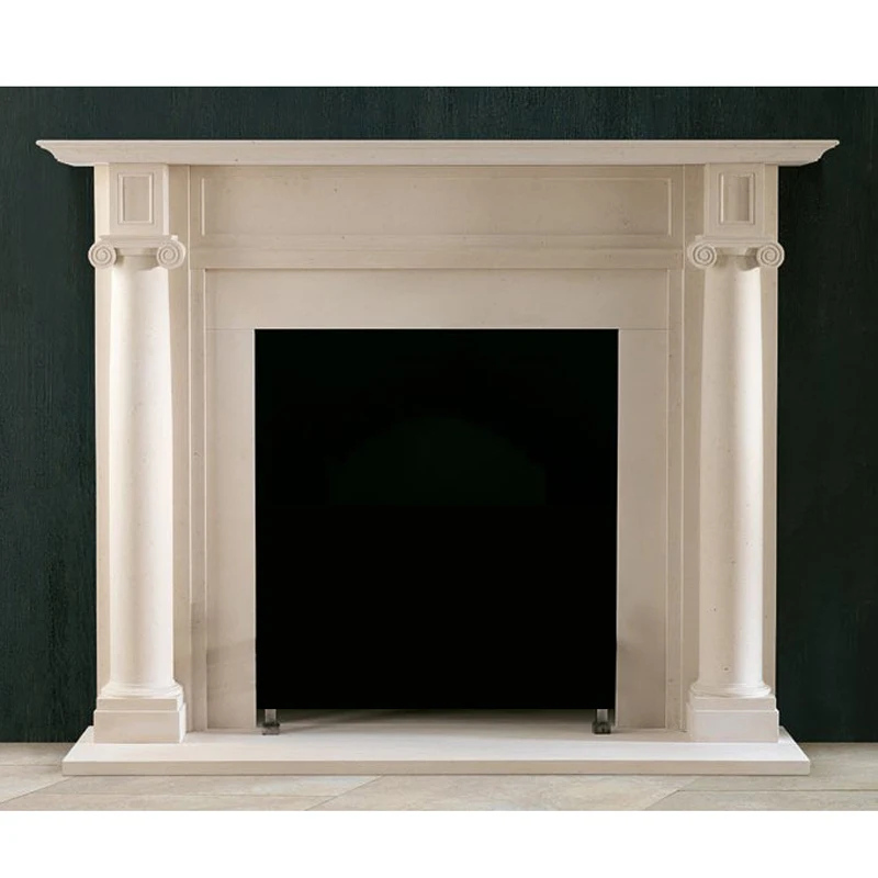 Carved Natural Stone Fireplace Shelf Mantel Marble Surround Simple English Style Chimneypiece With Roman Ionic Pillars