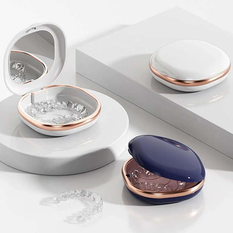 Étui à bretelles à la mode avec miroir, boîte de retenue dentaire, aligneur magnétique, conteneur de protection buccale pour dents, boîtes de faux prothèses de voyage