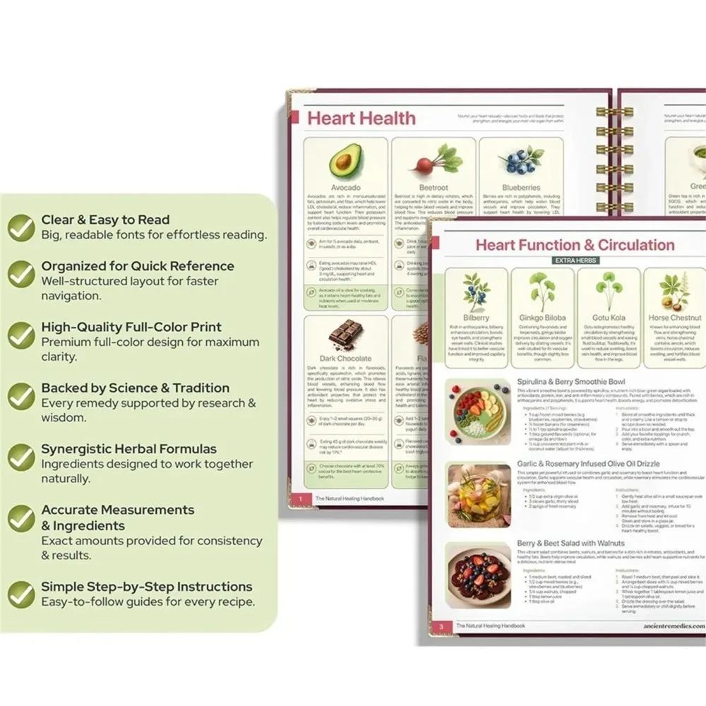 Natural Healing Guide Spiral Bound Herbal Book with Step-by-Step Recipes for Heart Health Blood Pressure and Focus Enhancement - Image 2