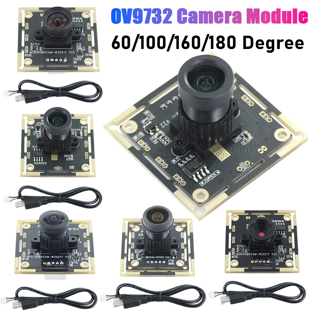 OV9732 Lens Monitoring Module 720P 1MP 1280x720 60/72/100/160/180 Degree Adjustable Manual-focus for Face Recognition Projects