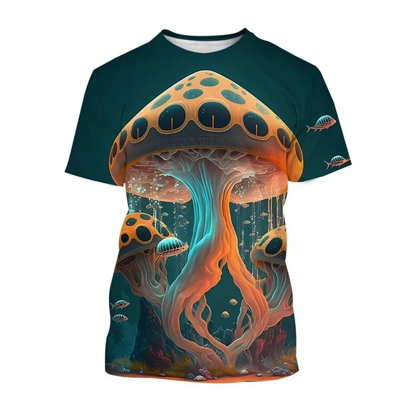 Fantasy Mushroom 3D Print T-Shirt For Men Short Sleeve Loose Casual Harajuku Oversized Breathable Street Tops Tee Kids Clothing