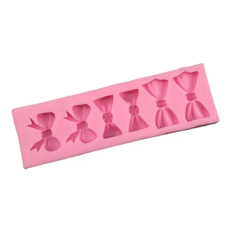 1 piece, six bow shaped cake silicone mold, handmade pastry, drip glue, chocolate, flipped sugar baking mold