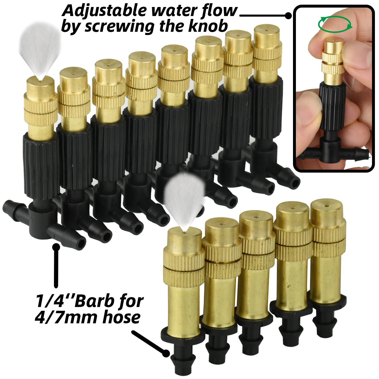 KESLA 10PCS 6 Types Micro Drip Irrigation Misting Brass Nozzle Garden Spray Cooling Sprinkler w/ Connector Watering Plants