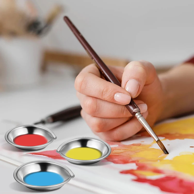 10pcs 5cm Stainless Steel Painting Color Bowls Oil Paint Trays Paint Color Mixing Cups Color Mixer DIY Painting Tools