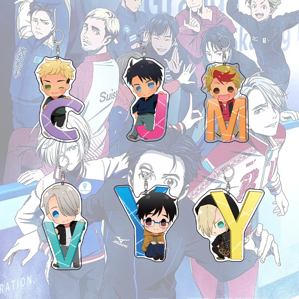 Yuri!!! on Ice 6cm Acrylic Keychain Yuuri Katsuki and Yuri Plisetsky Cute Q Chibi Figure Skating Backpack Pendant Birthday Gift