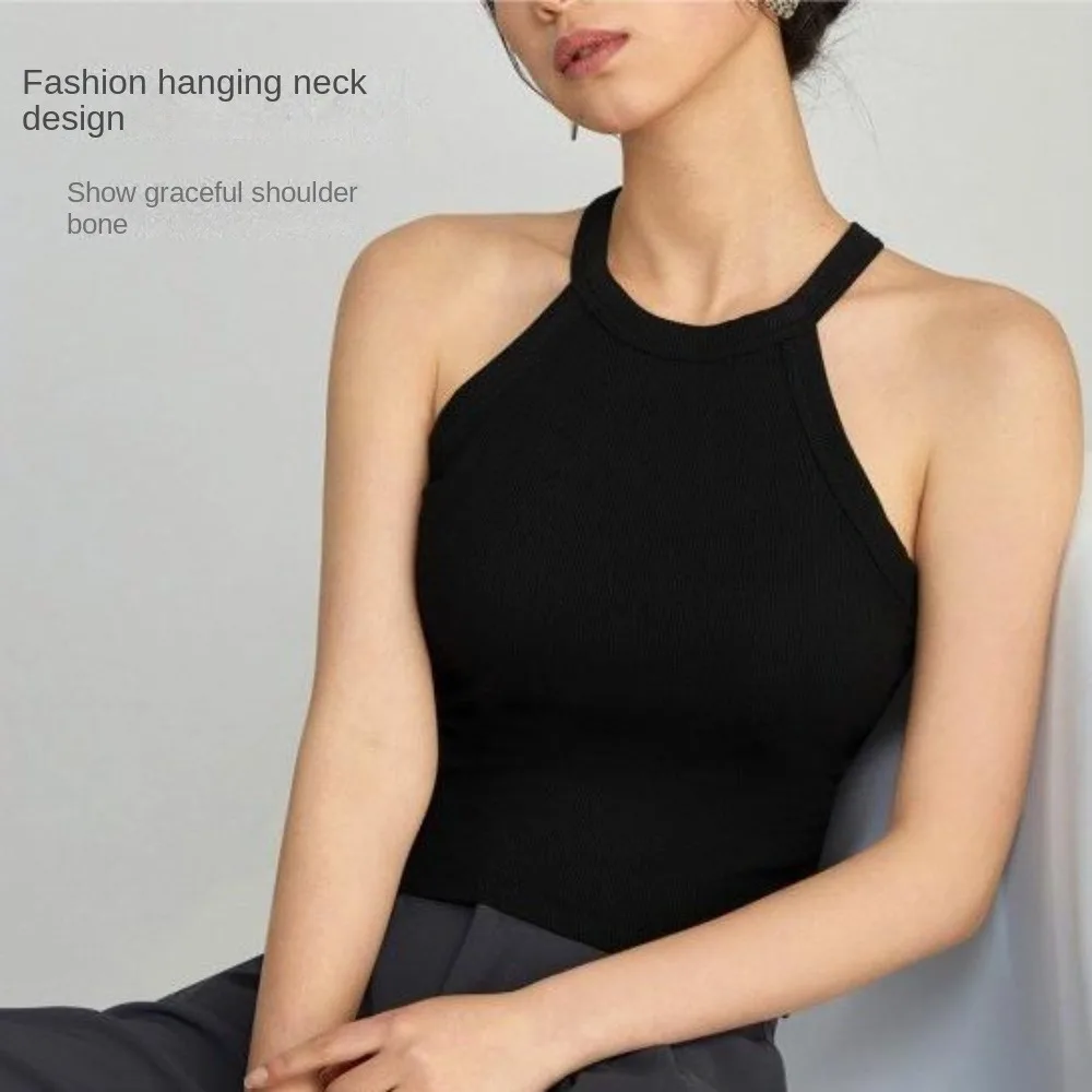 New Y2k Women's Top With Chest Pad Short Backless vest Breathable Soft Sling Vest Beauty