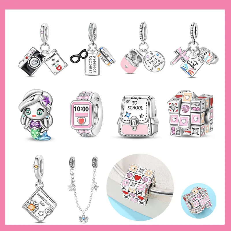 925 Sterling Silver Glasses Notebook Charms Beads Fit Original Bracelet Bag Keychain Charms Beads Pendant Diy Women Jewelry Gift