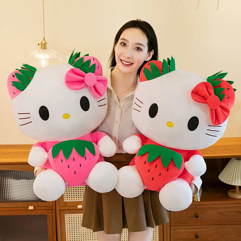 MINISO Kawaii Strawberry Hello Kitty Plush Toy Cartoon Stuffed Doll Girl Room Deco Sleeping Throw Pillow Kid Birthday Gift