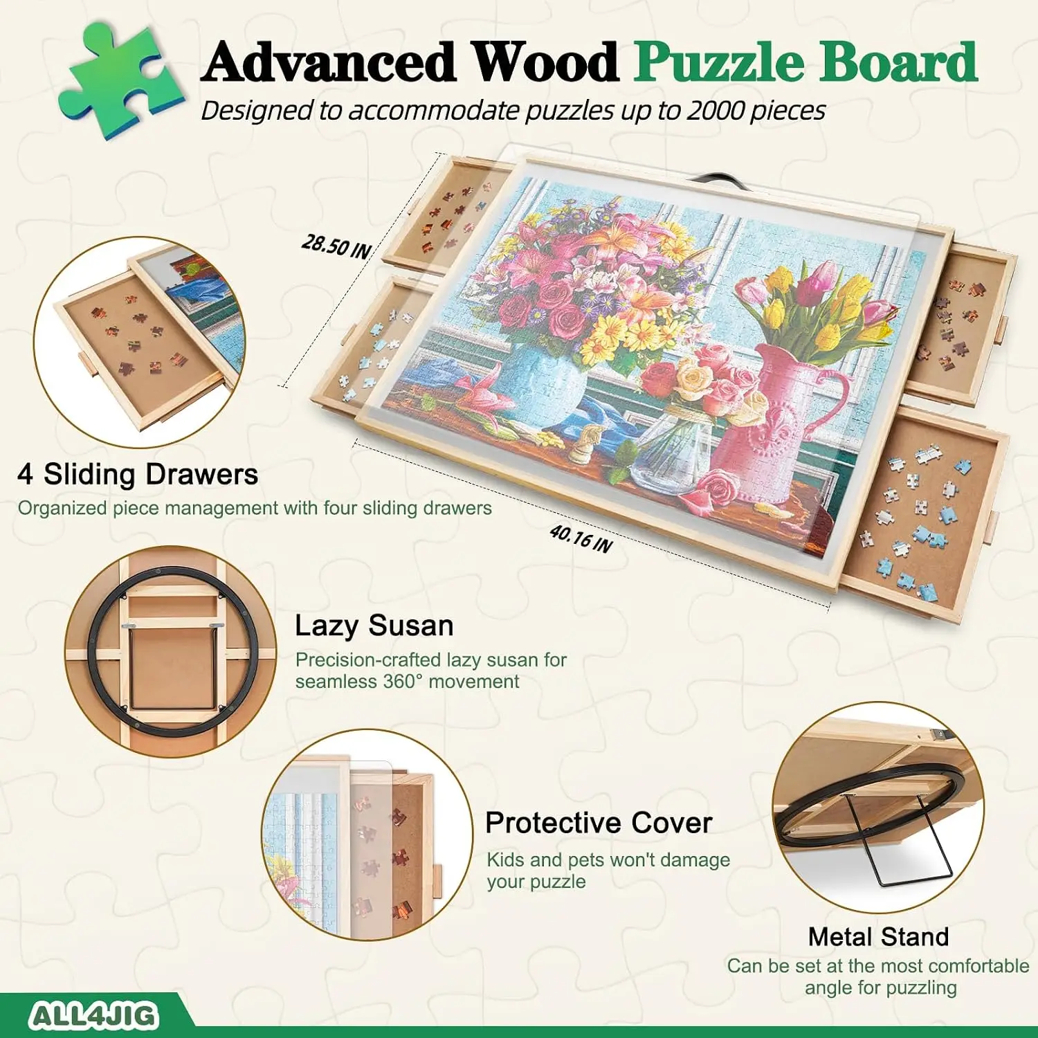 2000 Piece 2-in-1 Tilting & Rotating Puzzle Board, 40.16