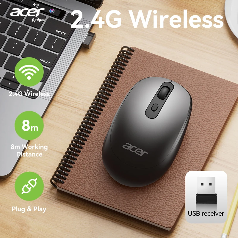 

Acer OMR282 Wireless Mouse, 2.4GHz Computer Mouse Office Wireless USB Mouse with USB-A Receiver, Compatible with PC, Laptop
