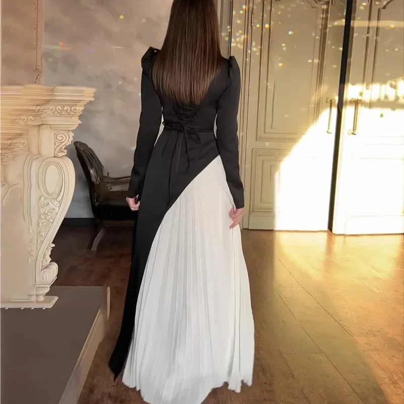 Abaya Dubai abito primaverile per donna manica lunga Slim-fit Lace-up abito musulmano donna o-collo Patchwork Abaya turchia caftano arabo