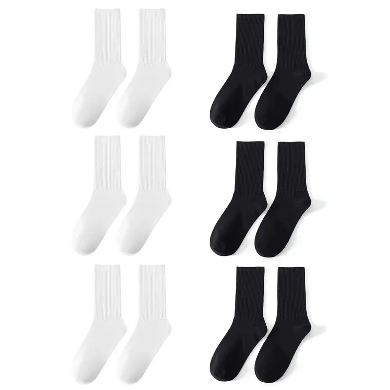 6-paar middenbuissokken voor heren effen kleur in wit en zwart streetwear harajuku mode ademende en casual sokken - afbeelding 1