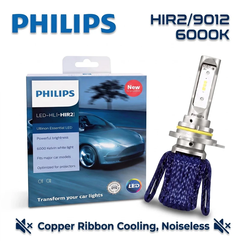 Philips Ultinon Essential LED Light H11 HB3 9005 HIR2 9012 6000K 12V LED Bright Auto Headlight HL Beam ThermalCool 11012UEX2