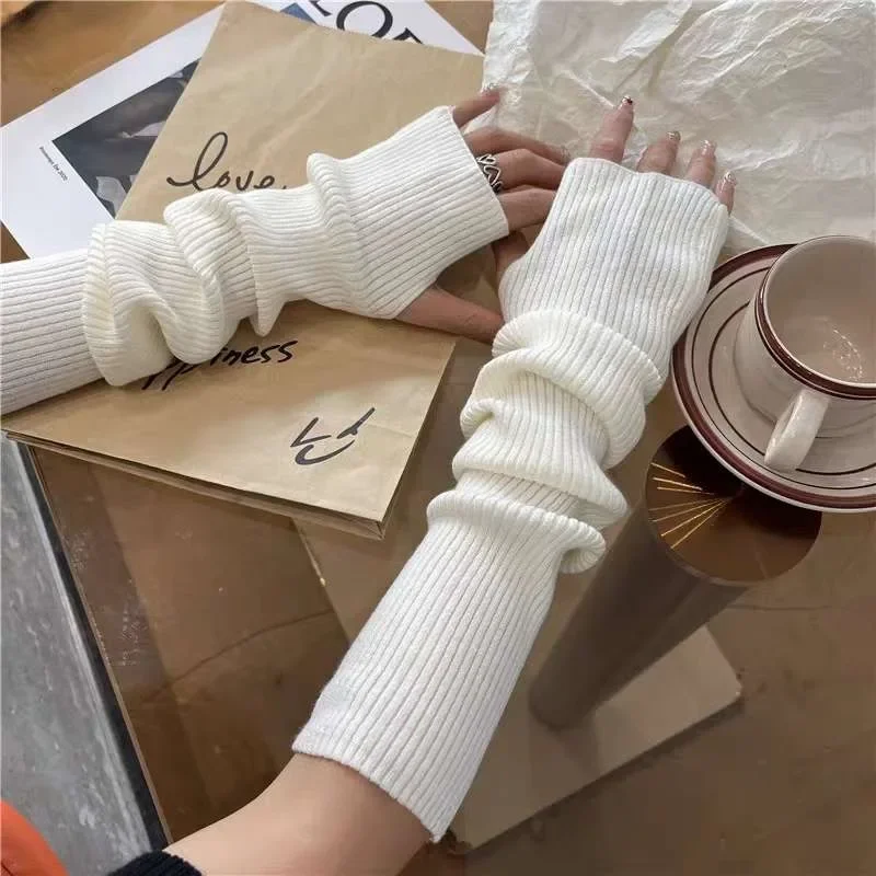 

Long Fingerless Gloves Y2k Mitten Winter Arm Warmer Knitted Arm Sleeve for Women Japanese Lolita Oversleeves Cosplay Accessories