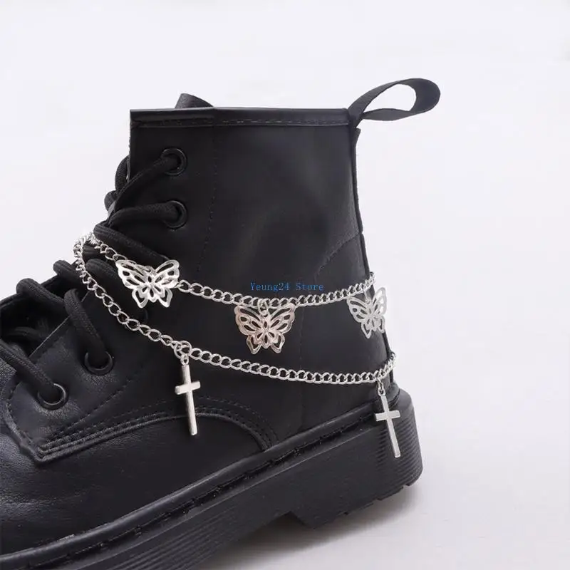 P8db Sparkling Boot Chain Punk Charm per pantaloni per scarpe Catena gonna sospensione farfalla