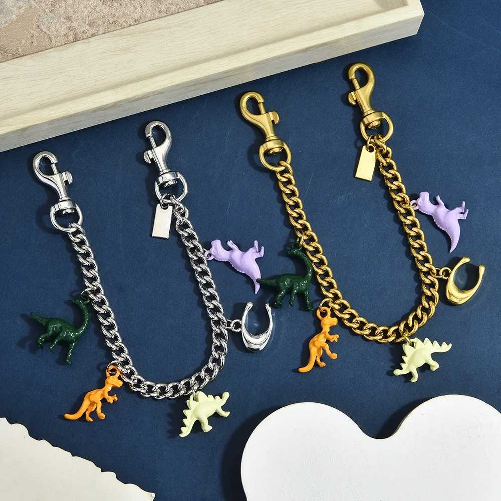 Colorful Dinosaur Bag Charm Chain Alloy Multi Charm Purse Decoration Dual Clasp Handbag Accessory For Women Handbags Tote Bags
