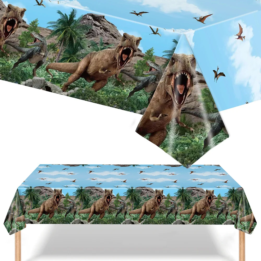 2PCS Dinosaur Tablecloth Jurassic World Theme Party Table Cover Baby Shower Kid Dino Theme Party Birthday Supplies 54 x 108 Inch