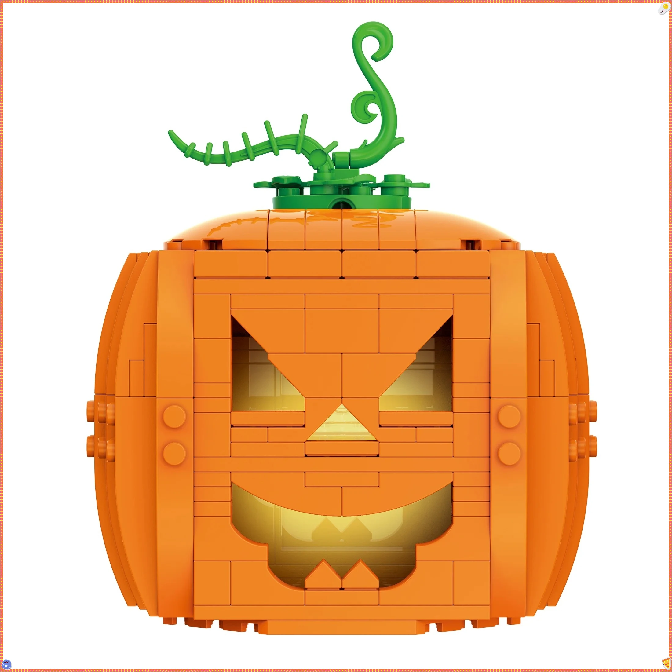 Creative Brick Pumpkin - 233 Pcs 3-Sided Jack-O-Lantern with LED Light, 13.7cm Halloween Build Kit for Family & Party Fun