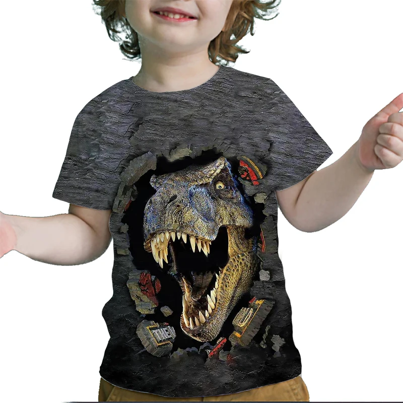 

2022 New Summer Dinosaur T-shirt Cool Animals Dragon Print O-neck Short Sleeve Kids 3D Tee Clothes Sports Casual Top T Shirt