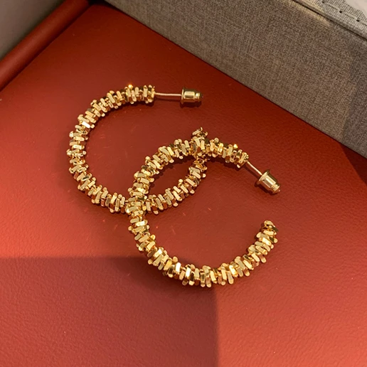 

Fashion Europe Brass 18K Gold Plated 925 Silver Needle Sparkling Circle Earring Woman High Quality Charm Jewelry Trend