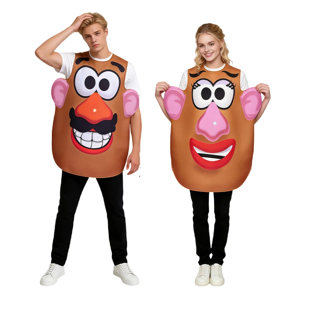 Disfraz de Cabeza de Patata, Sr. y Sra. Disfraz de Cosplay de Cabeza de Patata para Halloween, Túnica para Parejas, Ropa de Disfraz para Fiesta de Carnaval