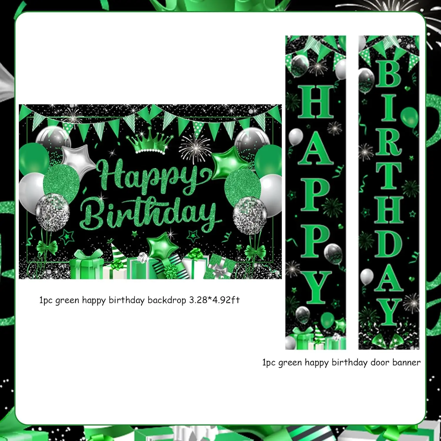 Green Happy Birthday Door Banner for Women Men with Backdrop for Green Outdoor Indoor Birthday Supplies