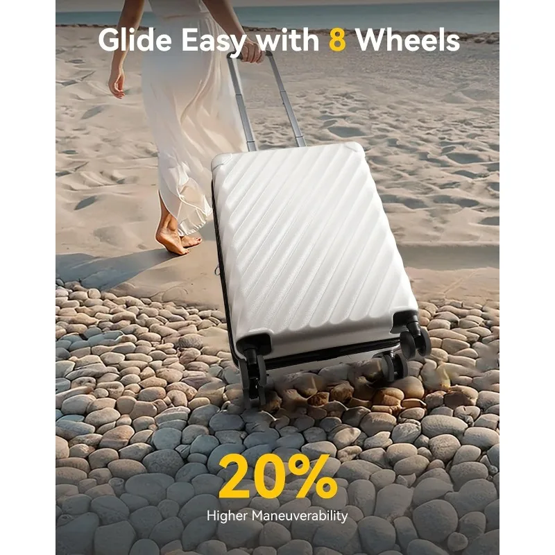 Luggage with Spinner Wheels, Polycarbonate Expandable Hard Shell Suitcase, Carry On 20 Inch, White