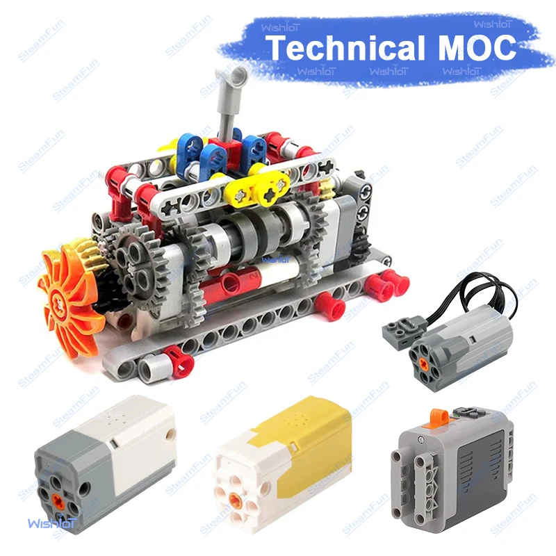 MOC Power Functions 6 Speed Gearbox Engine Manual Transmission M Motor AA Battery Box 8883 Building Block Support APP Control