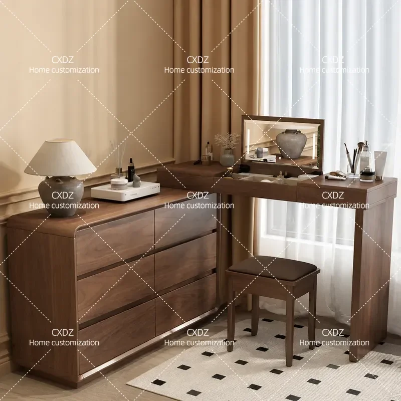 Solid Wood Dresser Antique Style Chest Telescopic Flap Corner Makeup Table Simple Bedroom Furniture 2025 New Model