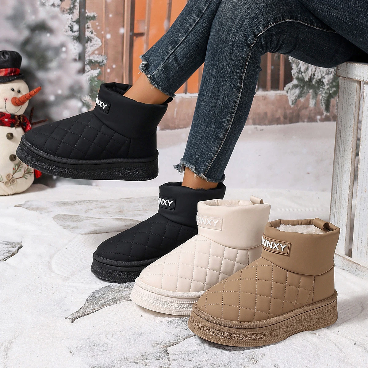 Snow Boots Women Winter Velvet Thickening Women Boots Fashion Short-tube Cotton Shoes Women Slip-on Warm Bread Waterproof Boots