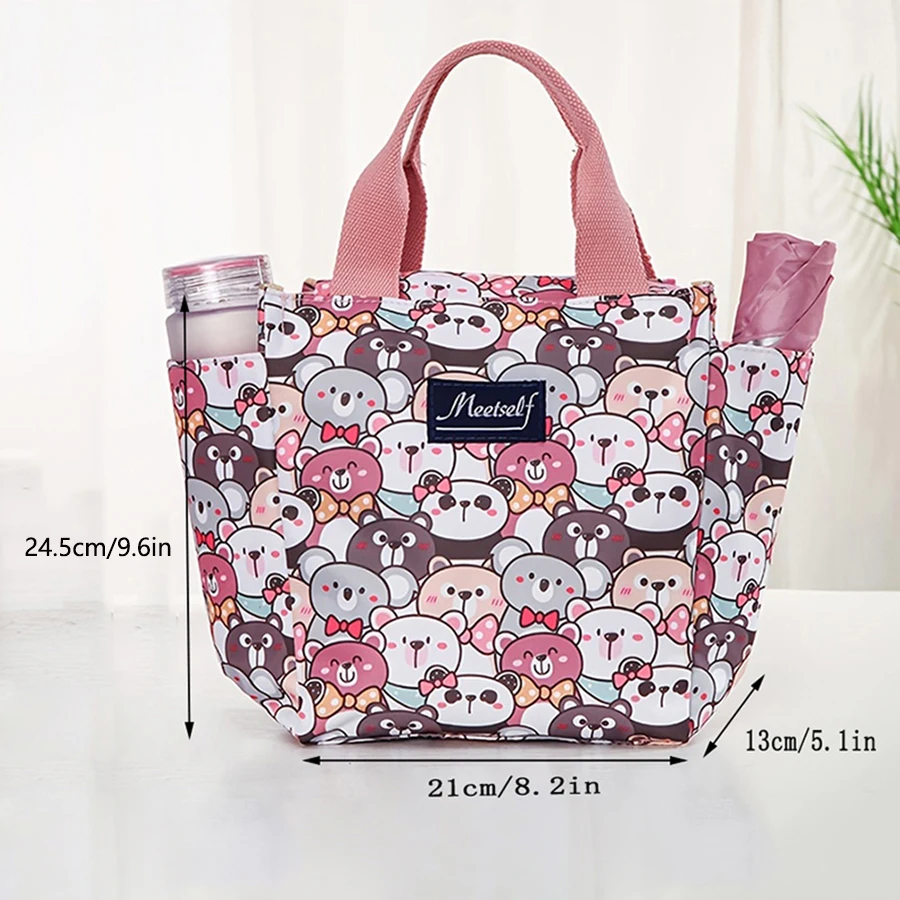 New cartoon canvas bag for going out for a picnic, cute handbag, portable bento, bucket, lunch box, mommy handbag