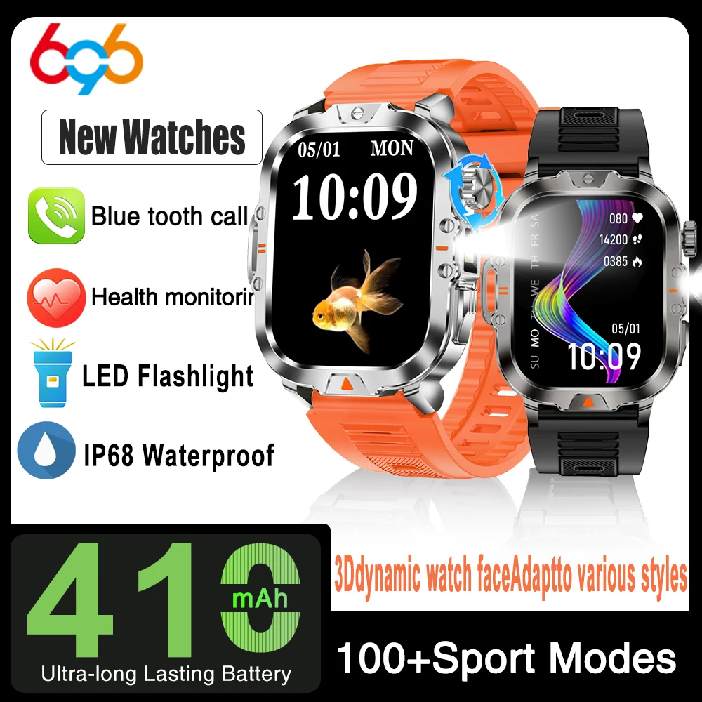 

New Outdoors LED Flashlight Smart Watches Men 3D Dynamic Dial BT Call Smartwatch Women Multi Sports Mode Health Monitor 410mAh