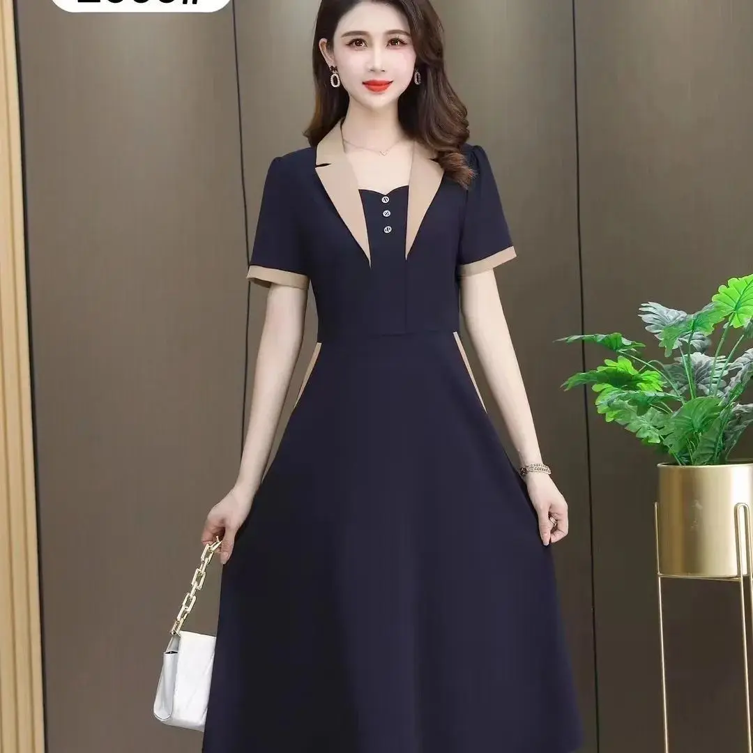 Modieuze effen kleur jurk in Chinese stijl Nieuwe stijl taille-knuffelende en afslankende zomerrok