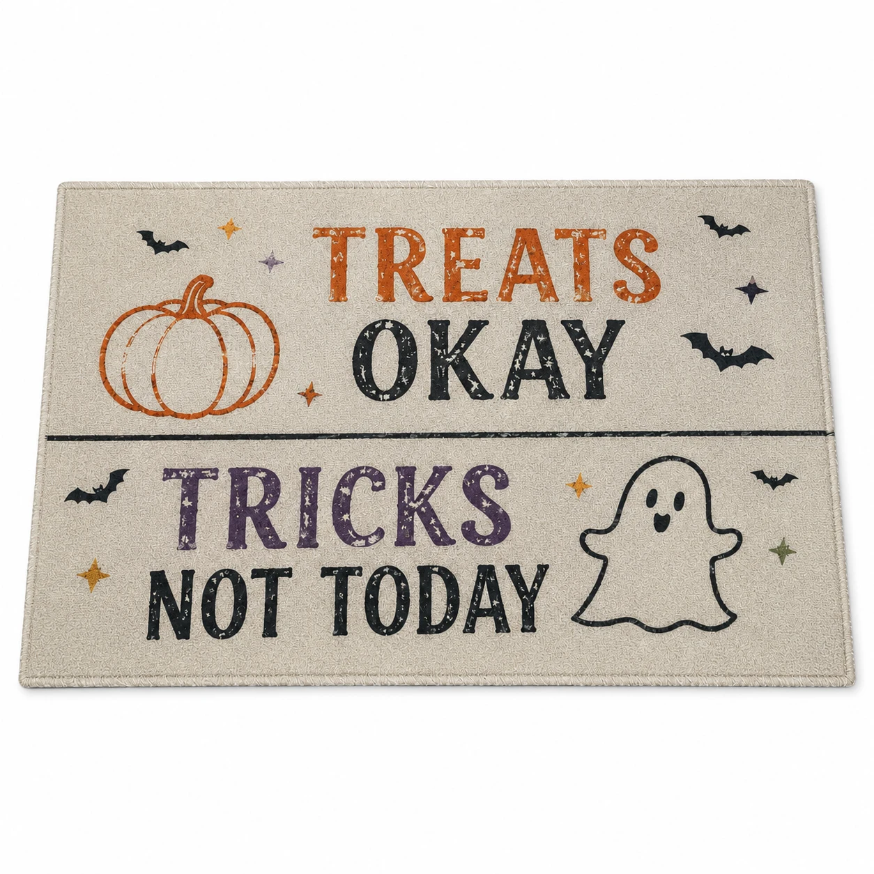Halloween Door Mat Treats Okay Tricks Not Today 50x70cm Non Slip Welcome Rug for Front Door Indoor Entryway Party Seasonal Decor