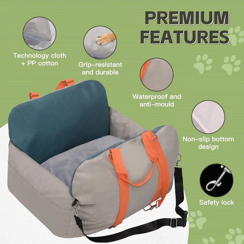 Waterproof Dog Booster Seat with Storage Pockets and Clip-On Safety Leash, Portable Dog Travel Carrier Bed up to 25lbs