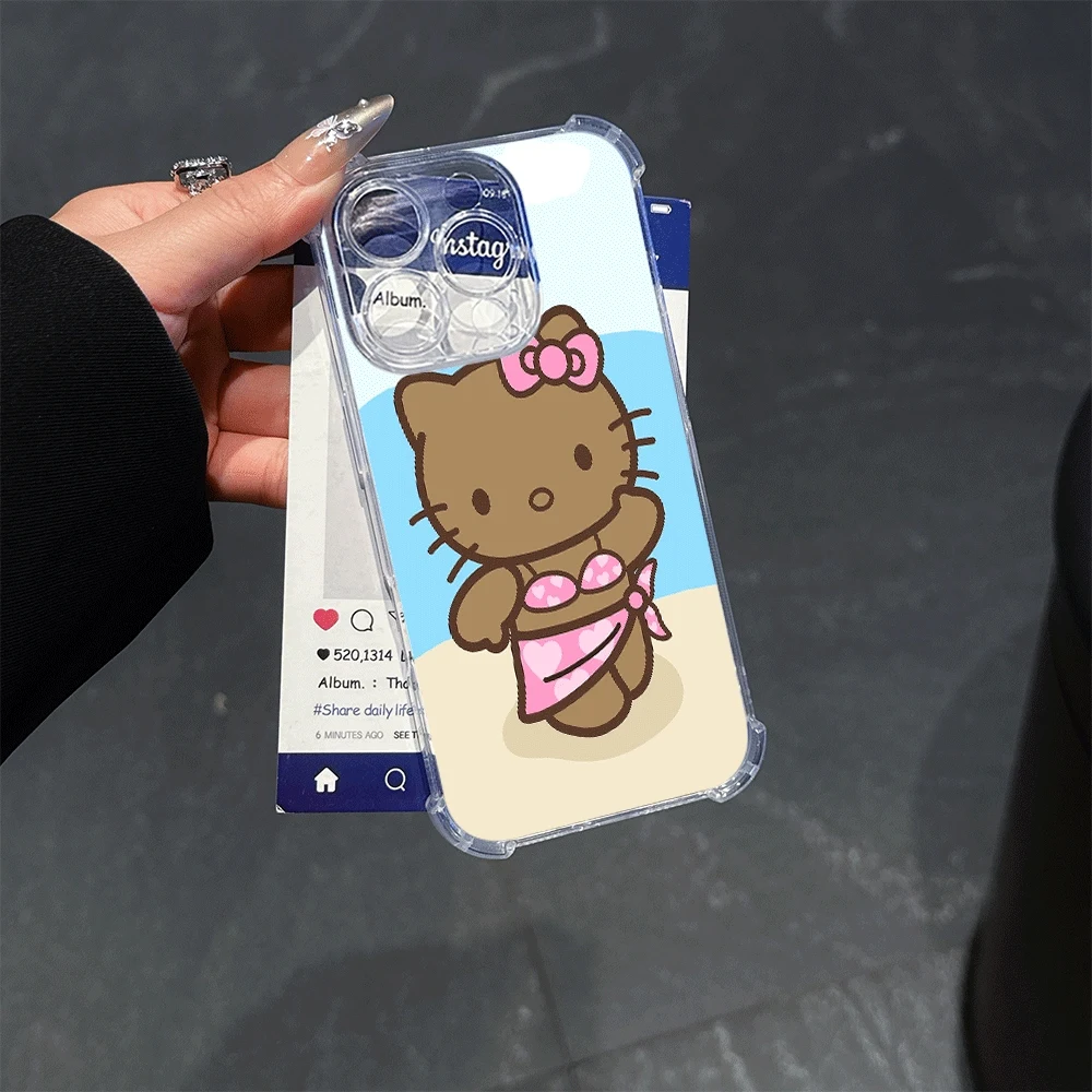 مرحبا كيتي القط الحالات الهاتف آيفون 13 آيفون 16/15/14/13/12/11/x/xs/xs ماكس فتاة واضح جراب هاتف سانريو KT أنيمي 2025 جديد