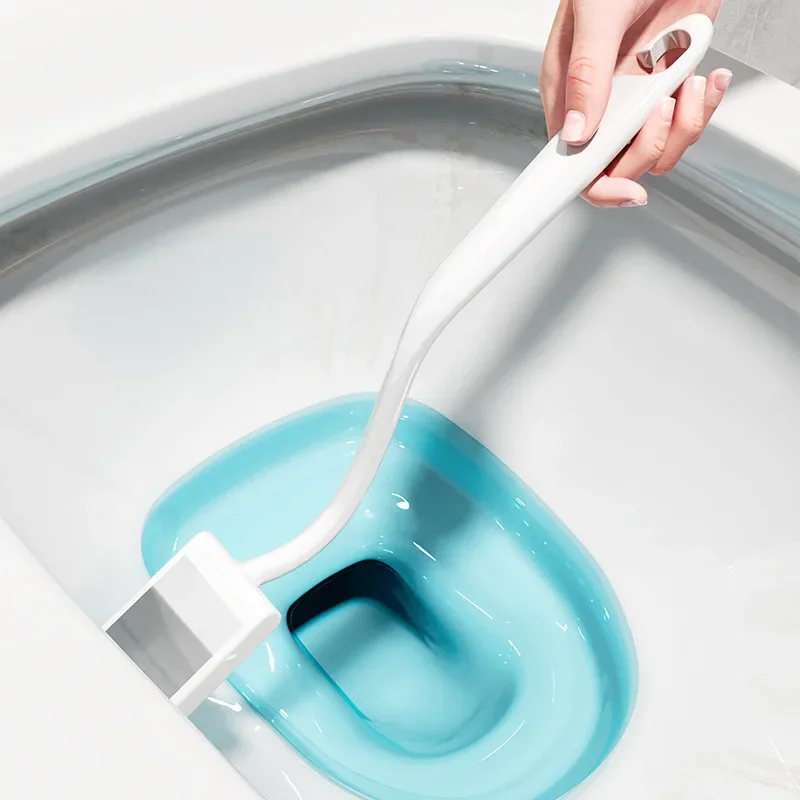 Curved Handle Toilet Brush with Extended Length and Reflective for zone to Improve Coverage and Inspection in Narrow Bowl