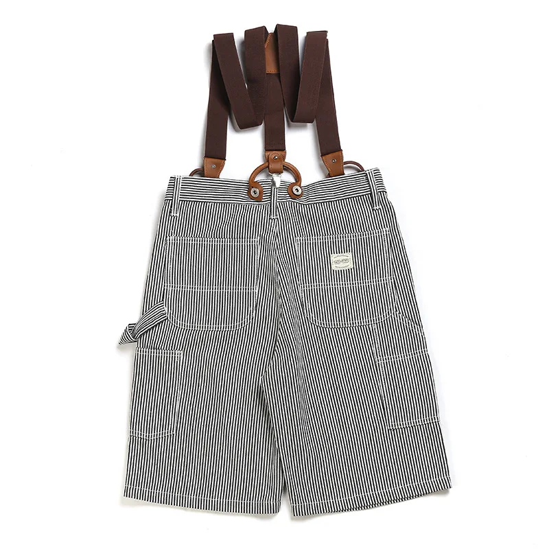 OKONKWO Railway Stripe X Y TYPE Strap Pants Canvas Work Shorts Primary Denim Sling Half Longs Outdoor Travel Camping Hiking Work