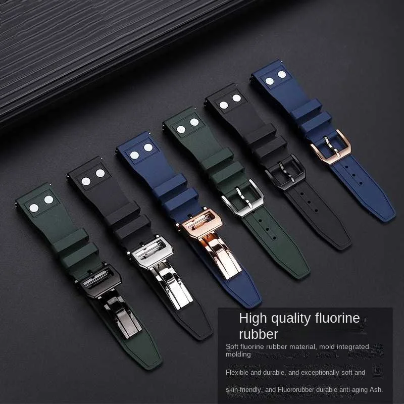 20mm 21mm 22mm Nature Soft Fluororubber FKM Rubber Watchband For IWC Strap Big Pilot Portofino TOP GUN Watch Band With Rivet